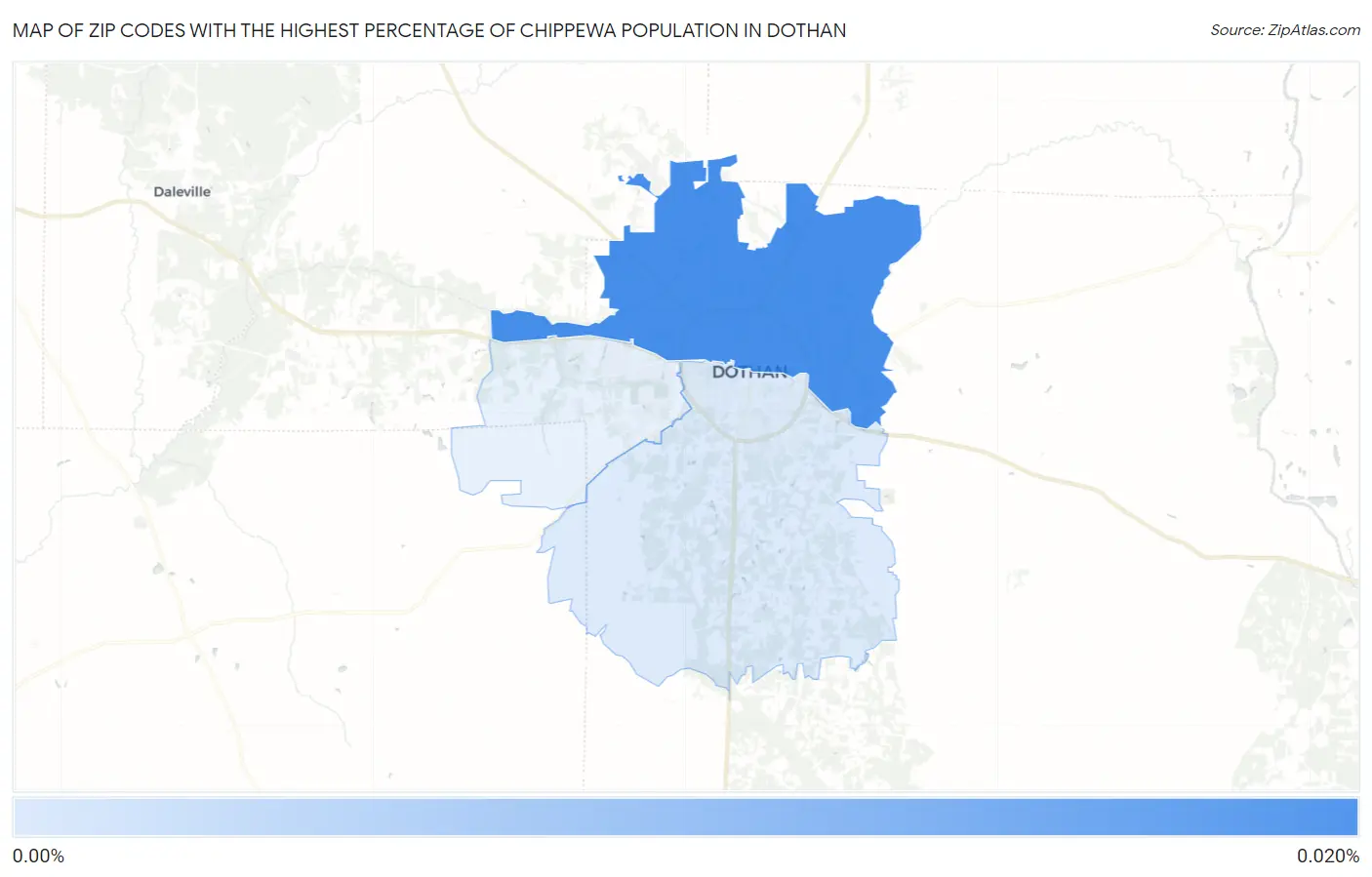 Zip Codes with the Highest Percentage of Chippewa Population in Dothan Map