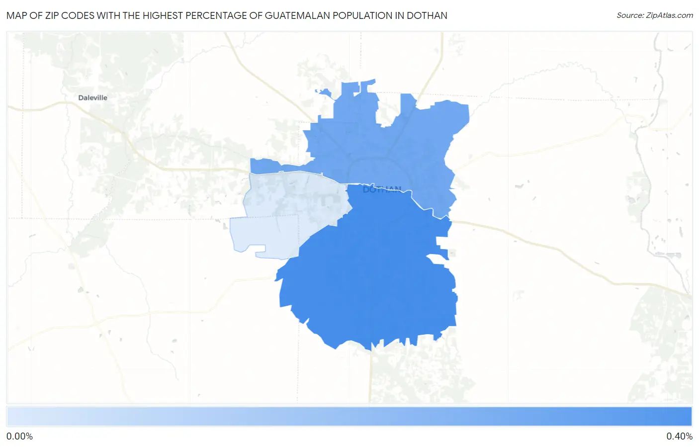 Zip Codes with the Highest Percentage of Guatemalan Population in Dothan Map
