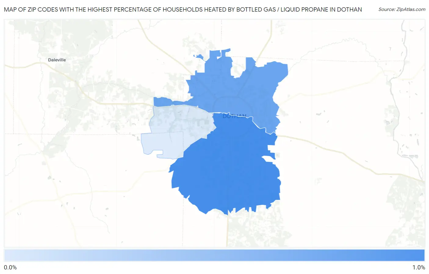 Zip Codes with the Highest Percentage of Households Heated by Bottled Gas / Liquid Propane in Dothan Map