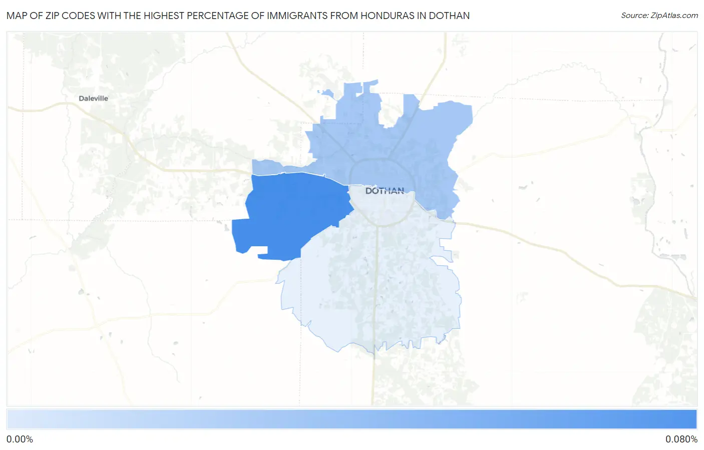 Zip Codes with the Highest Percentage of Immigrants from Honduras in Dothan Map