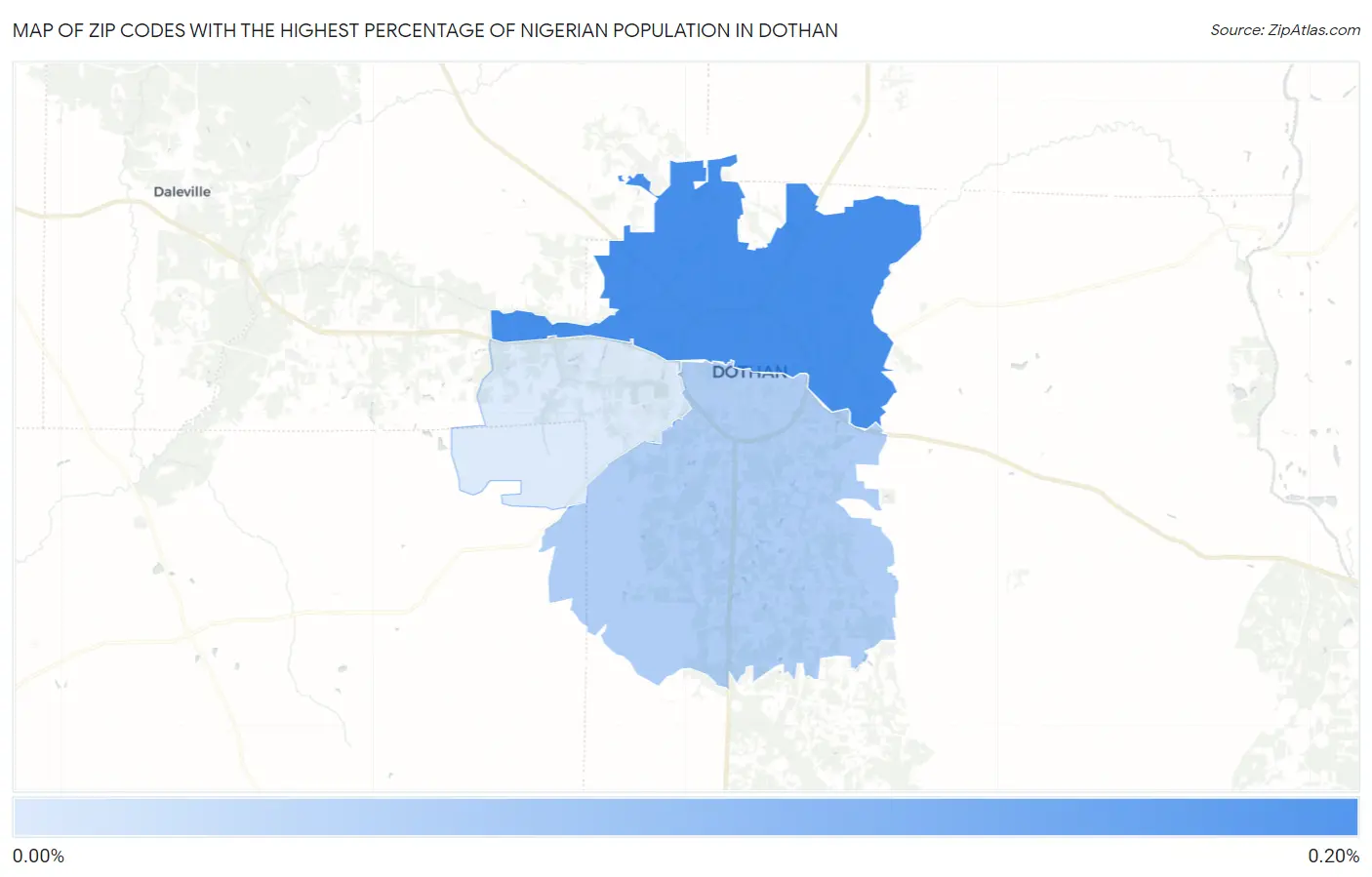 Zip Codes with the Highest Percentage of Nigerian Population in Dothan Map