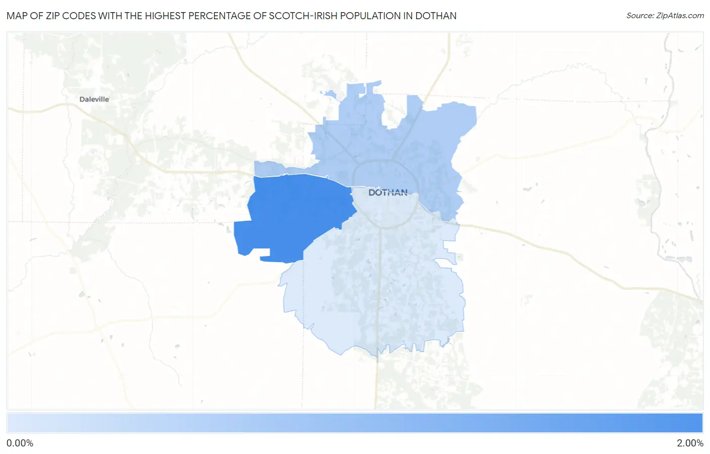 Zip Codes with the Highest Percentage of Scotch-Irish Population in Dothan Map