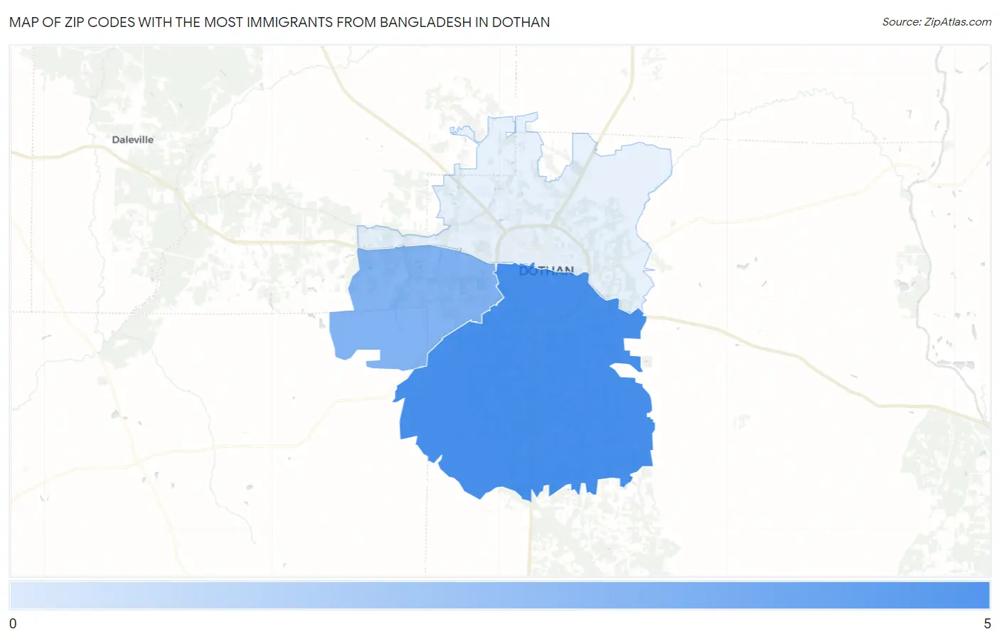 Zip Codes with the Most Immigrants from Bangladesh in Dothan Map