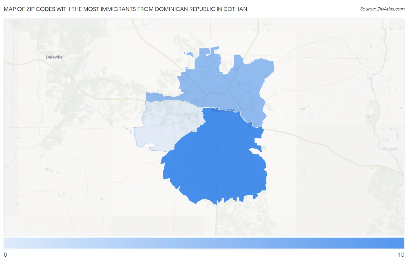 Zip Codes with the Most Immigrants from Dominican Republic in Dothan Map