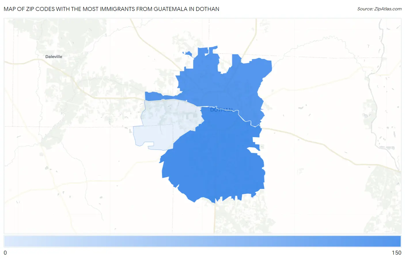 Zip Codes with the Most Immigrants from Guatemala in Dothan Map