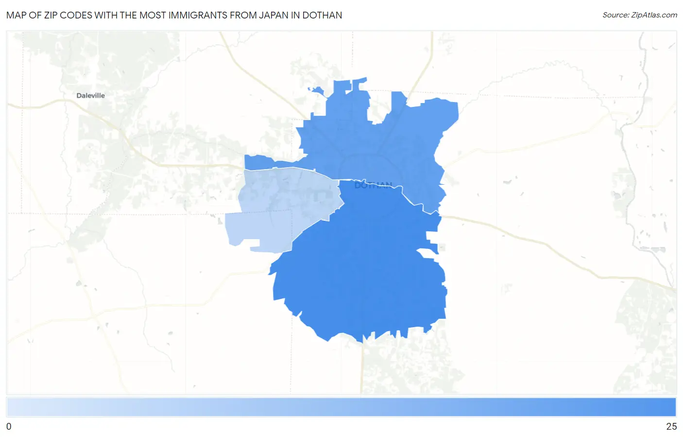 Zip Codes with the Most Immigrants from Japan in Dothan Map