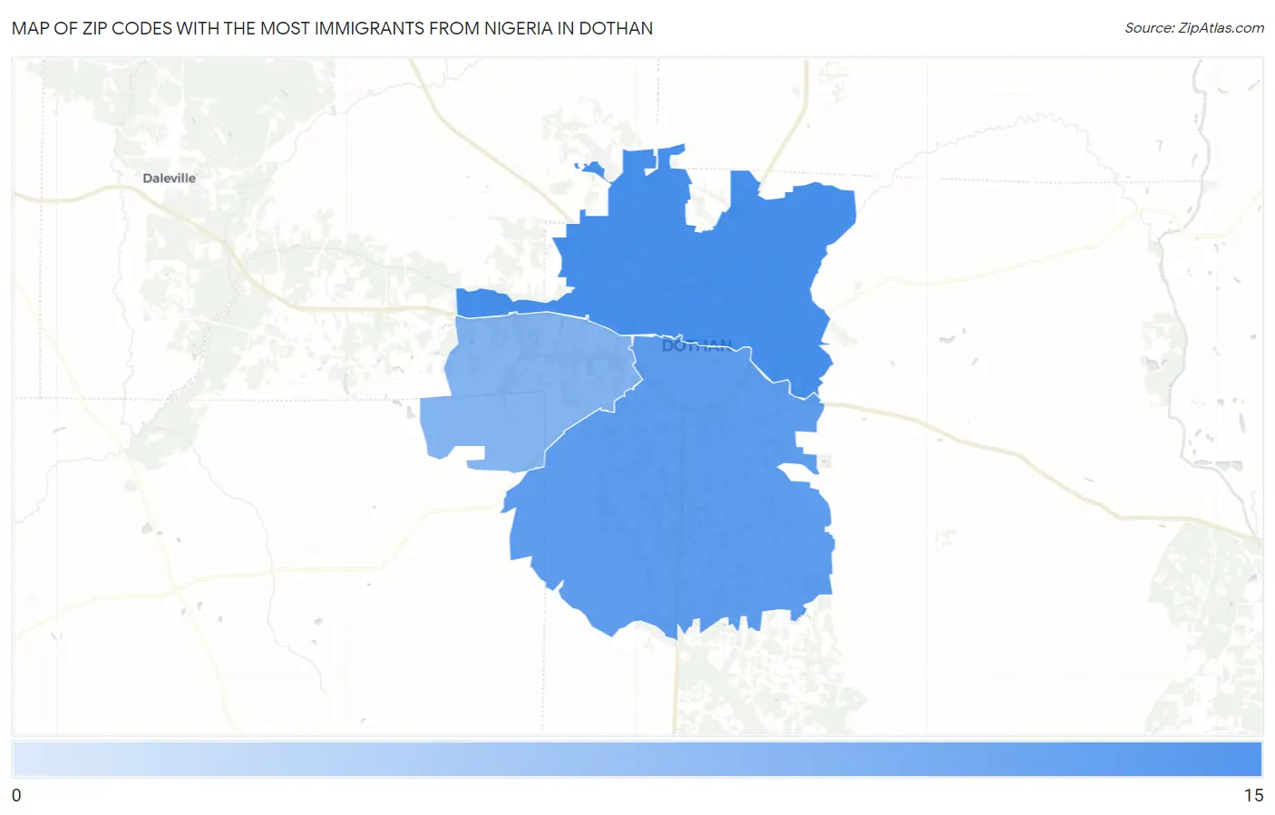 Zip Codes with the Most Immigrants from Nigeria in Dothan Map