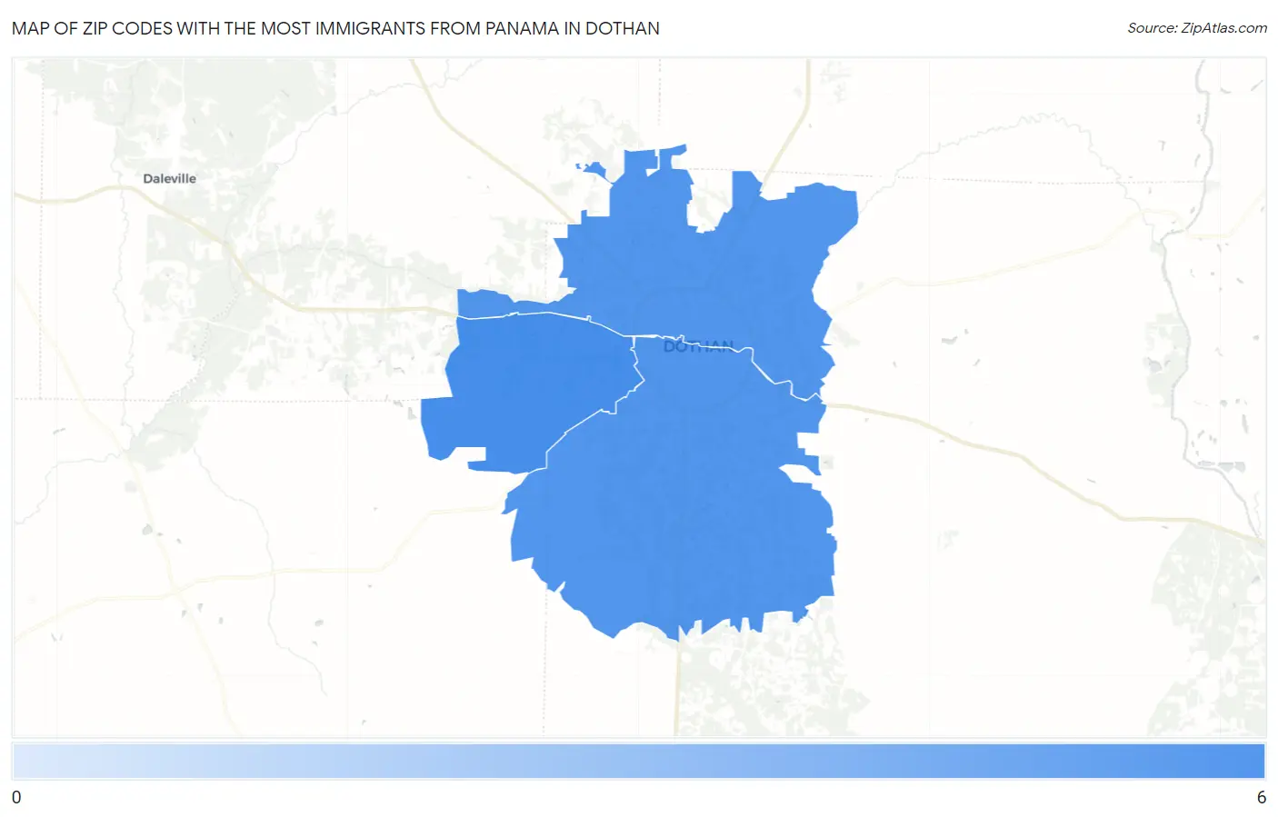 Zip Codes with the Most Immigrants from Panama in Dothan Map