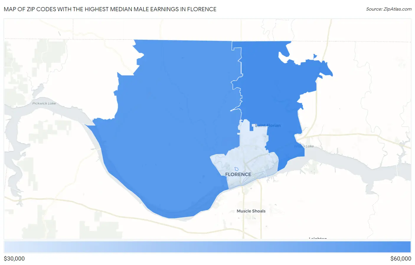 Zip Codes with the Highest Median Male Earnings in Florence Map