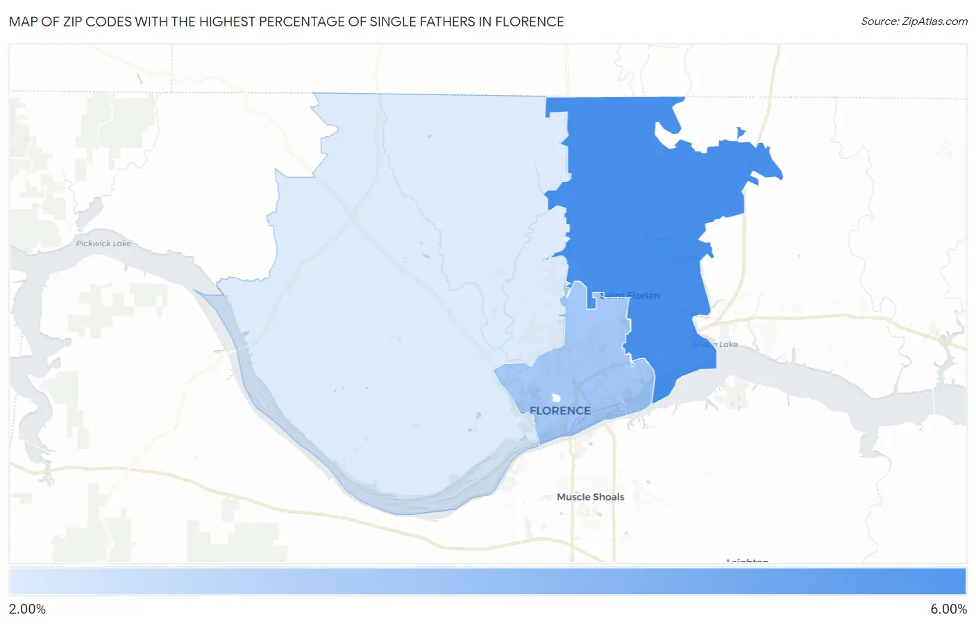 Zip Codes with the Highest Percentage of Single Fathers in Florence Map