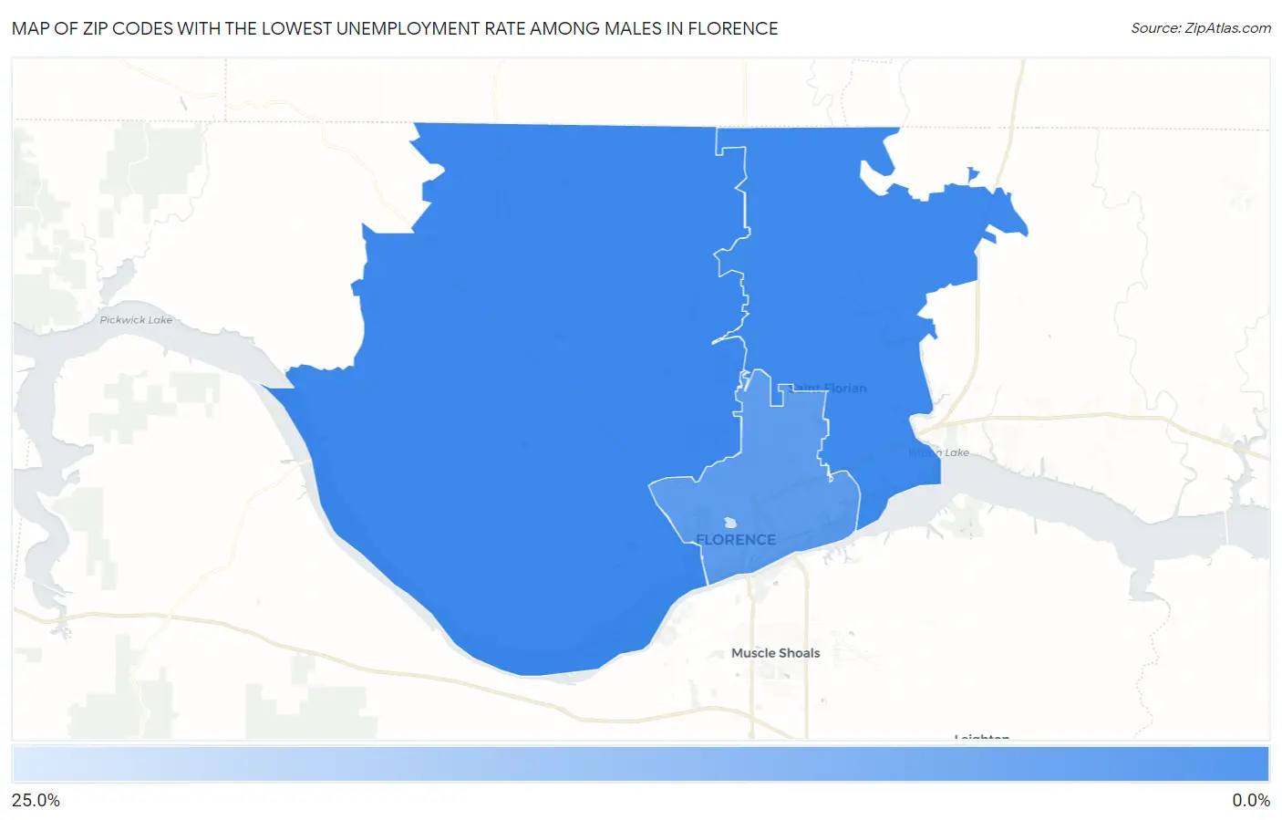 Zip Codes with the Lowest Unemployment Rate Among Males in Florence Map