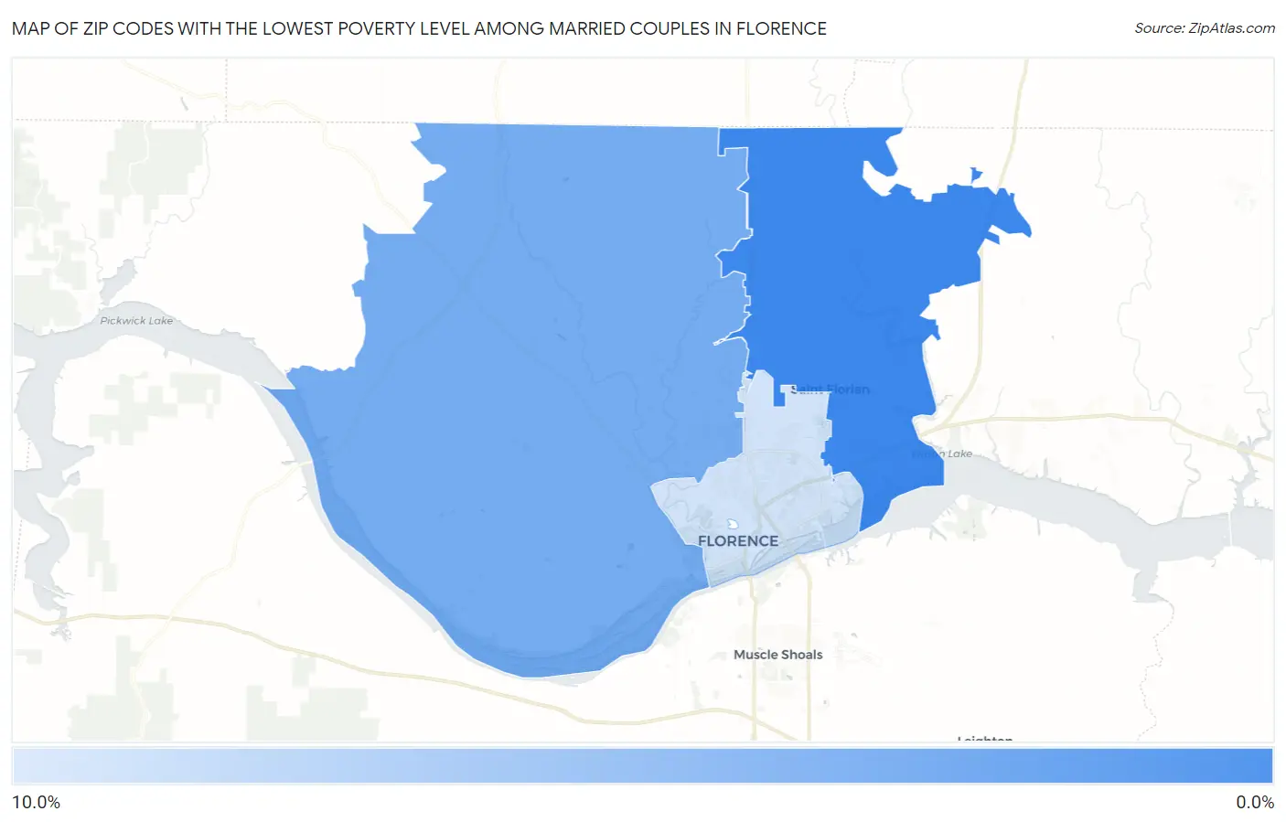 Zip Codes with the Lowest Poverty Level Among Married Couples in Florence Map