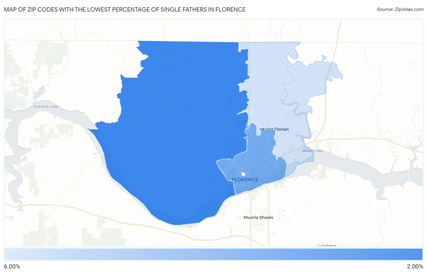 Zip Codes with the Lowest Percentage of Single Fathers in Florence Map