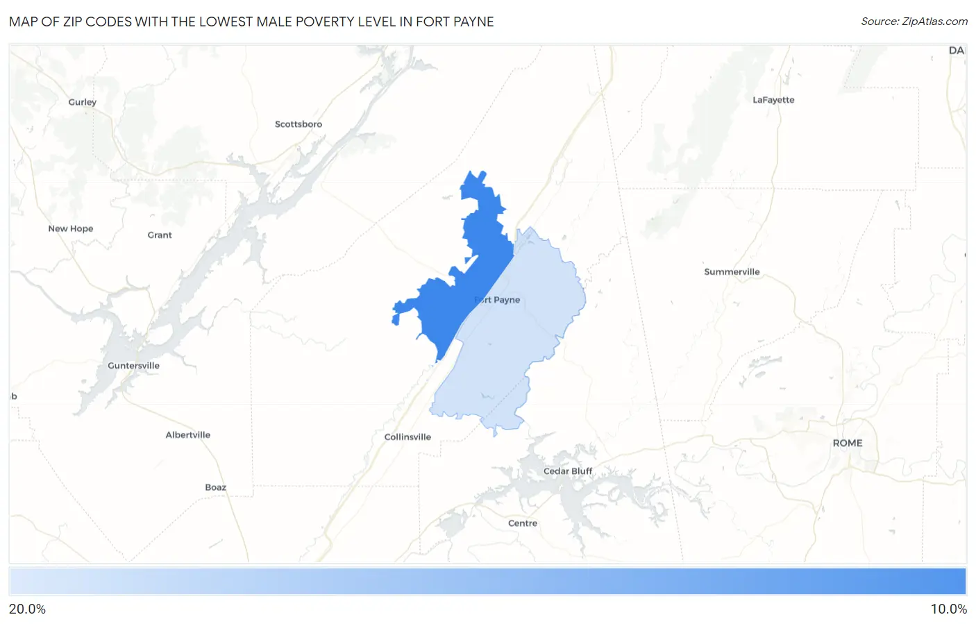 Zip Codes with the Lowest Male Poverty Level in Fort Payne Map