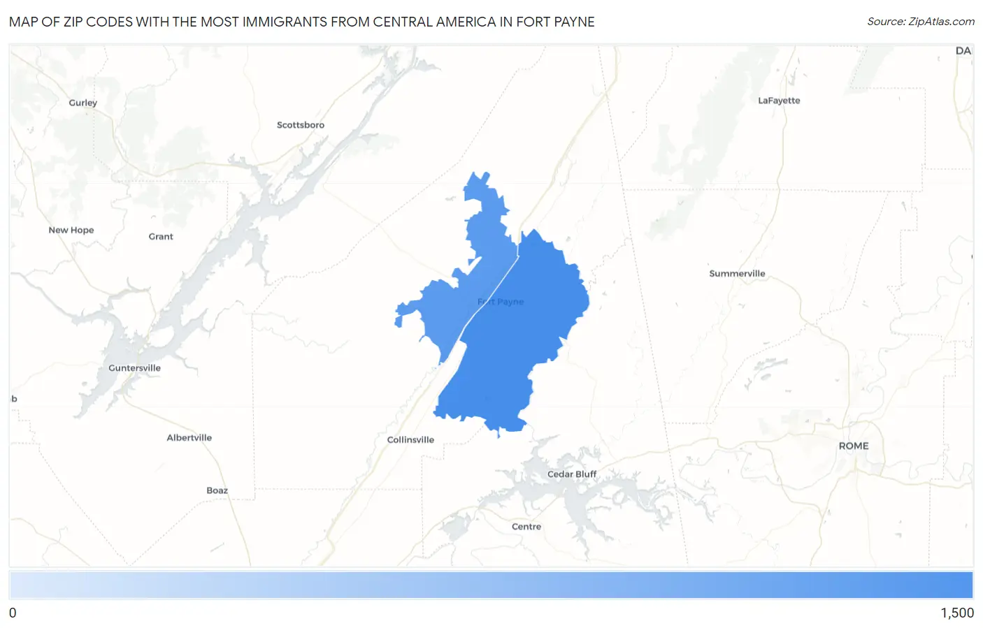 Zip Codes with the Most Immigrants from Central America in Fort Payne Map