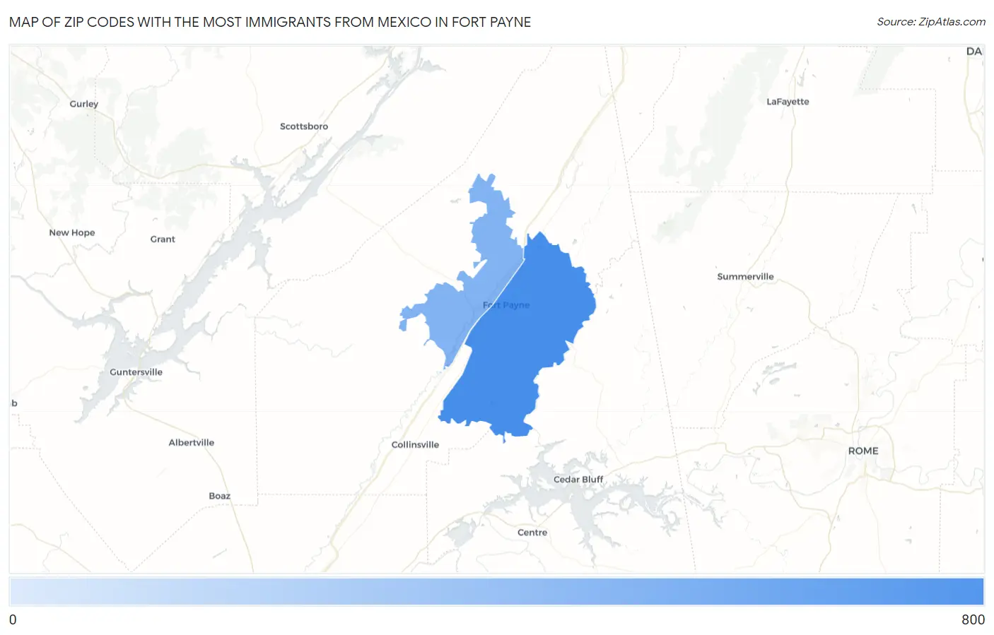 Zip Codes with the Most Immigrants from Mexico in Fort Payne Map