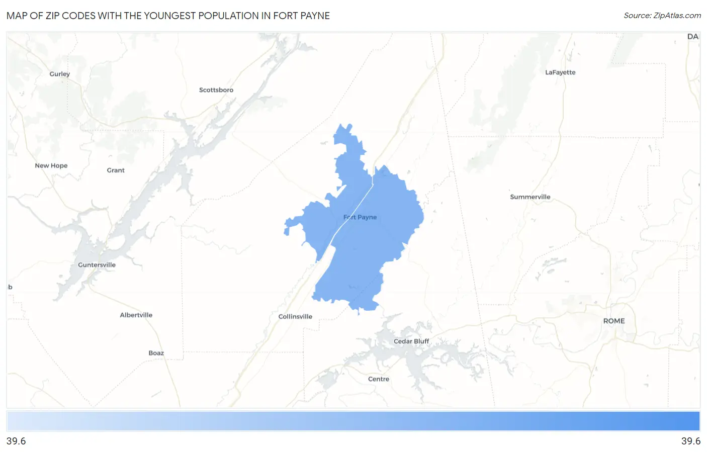 Zip Codes with the Youngest Population in Fort Payne Map