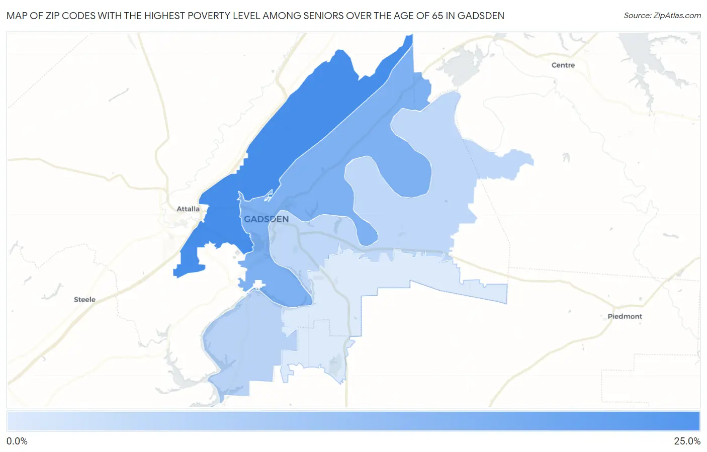 Zip Codes with the Highest Poverty Level Among Seniors Over the Age of 65 in Gadsden Map