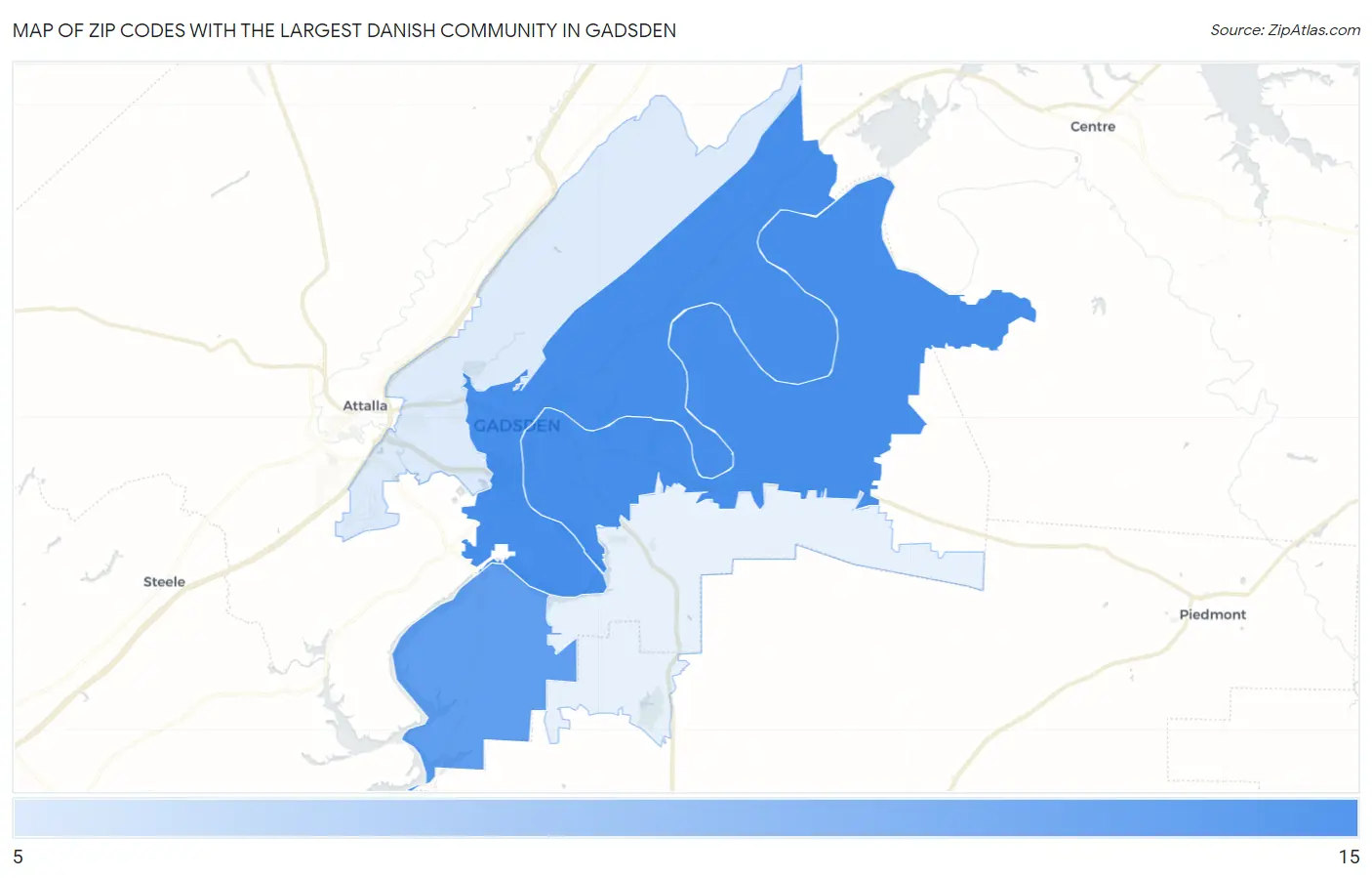 Zip Codes with the Largest Danish Community in Gadsden Map