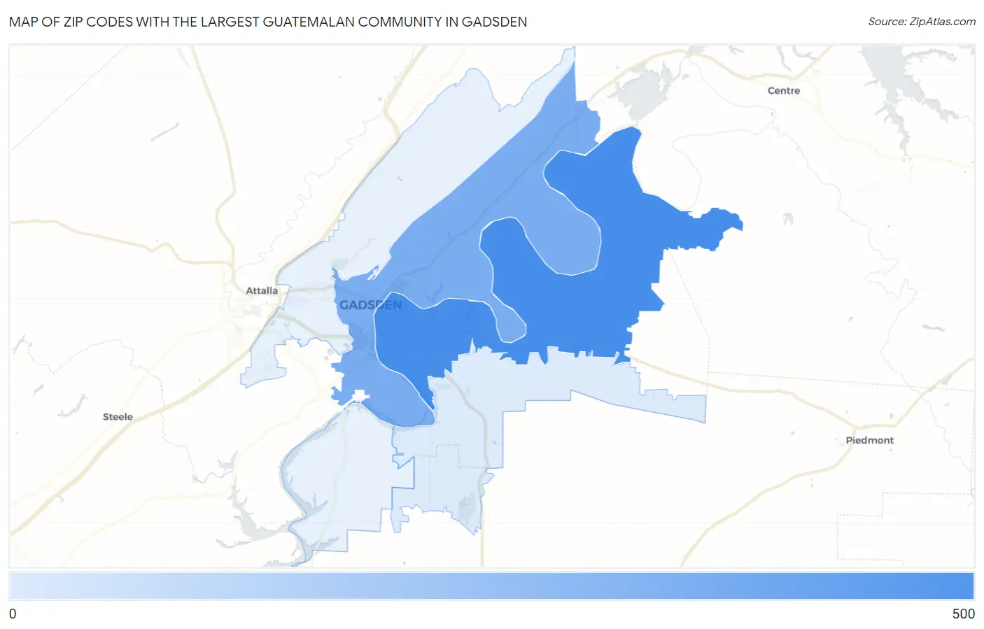 Zip Codes with the Largest Guatemalan Community in Gadsden Map