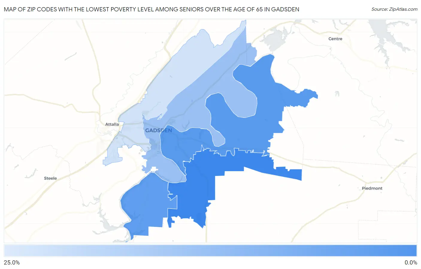 Zip Codes with the Lowest Poverty Level Among Seniors Over the Age of 65 in Gadsden Map