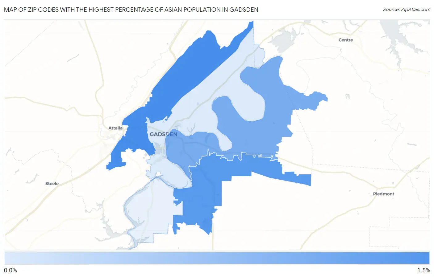 Zip Codes with the Highest Percentage of Asian Population in Gadsden Map