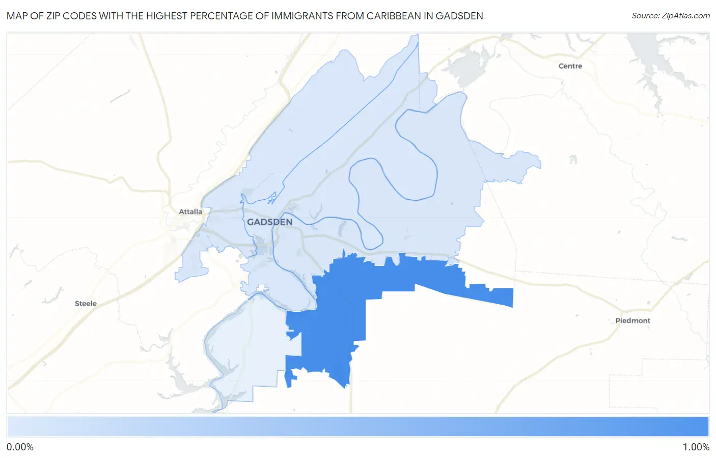 Zip Codes with the Highest Percentage of Immigrants from Caribbean in Gadsden Map