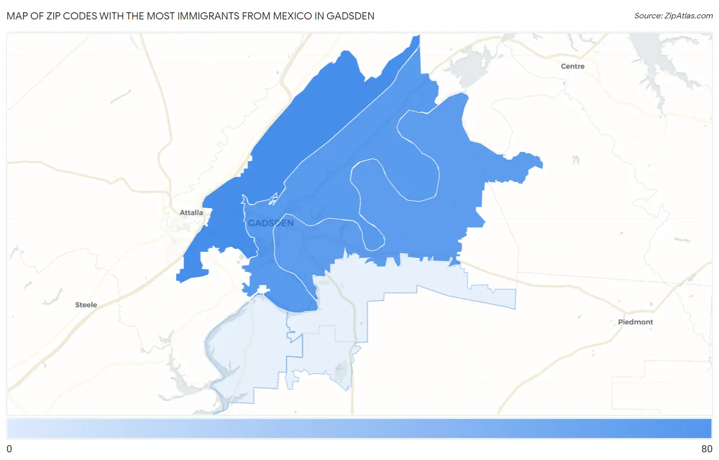 Zip Codes with the Most Immigrants from Mexico in Gadsden Map