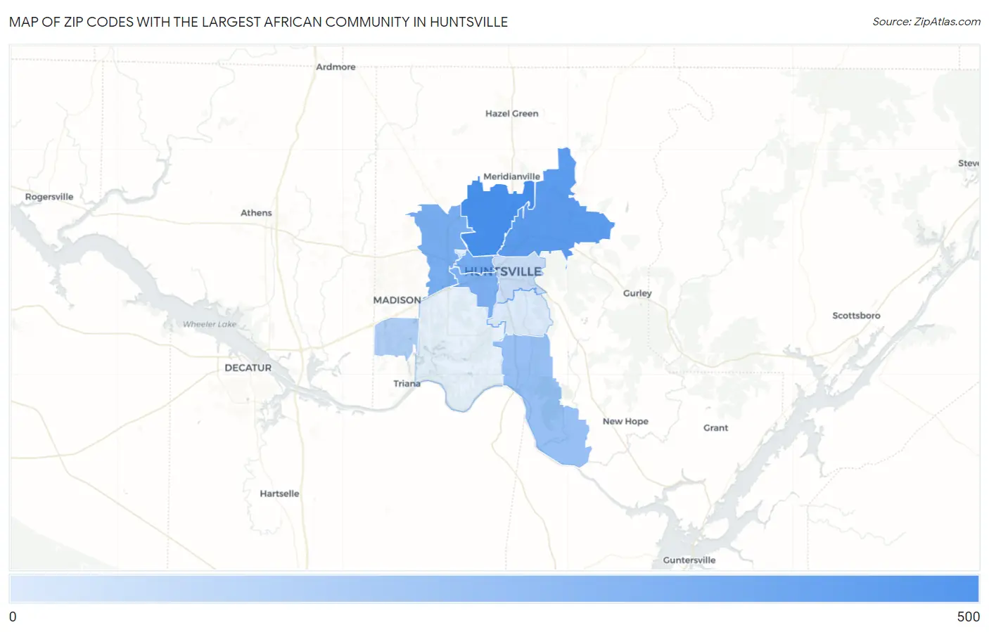 Zip Codes with the Largest African Community in Huntsville Map