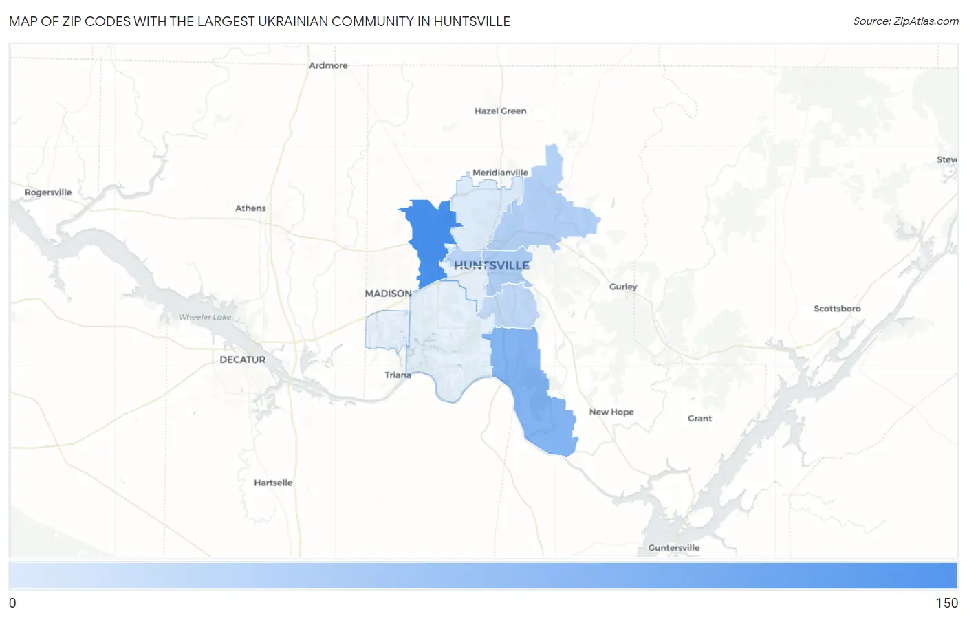 Zip Codes with the Largest Ukrainian Community in Huntsville Map