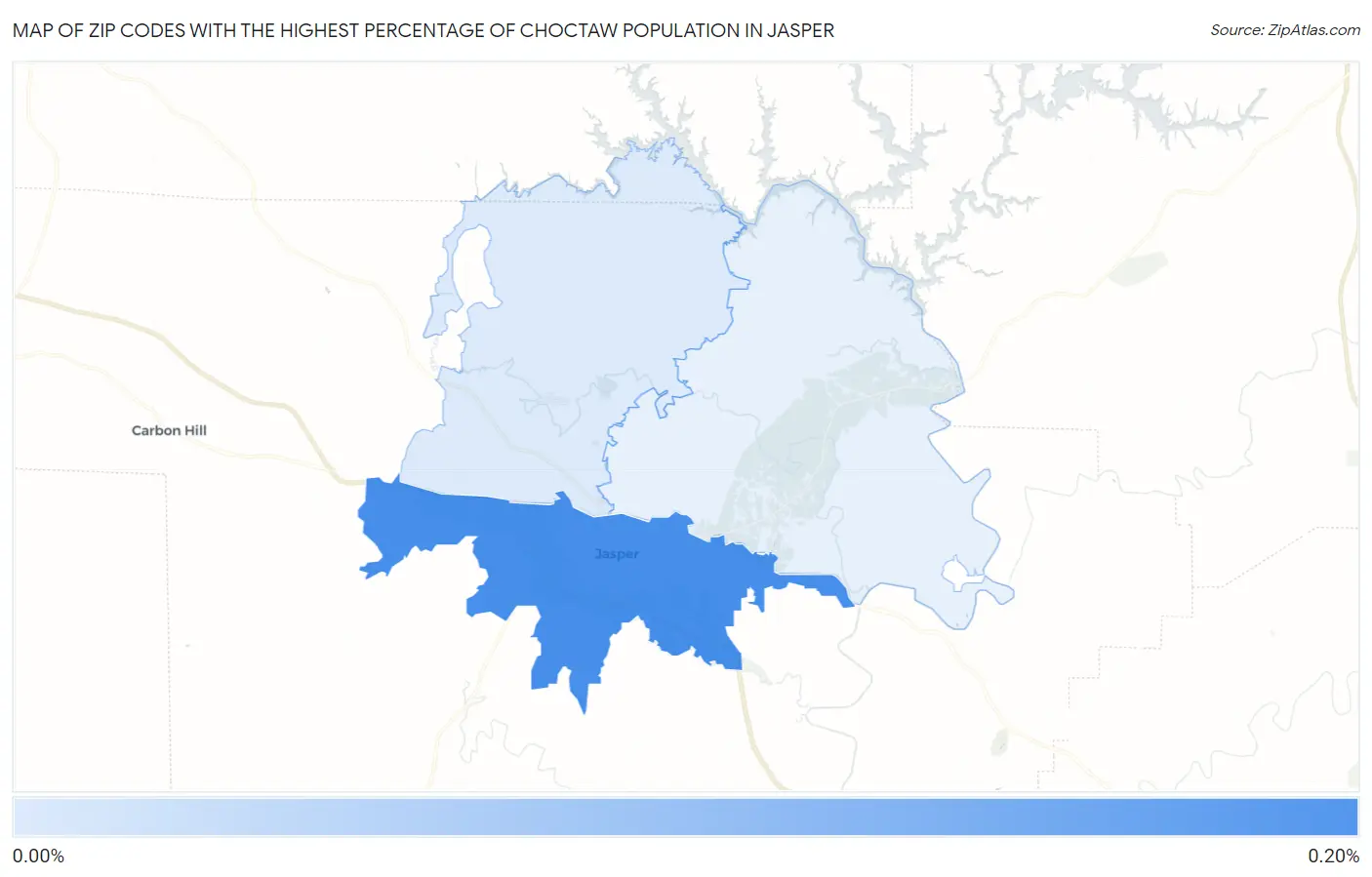Zip Codes with the Highest Percentage of Choctaw Population in Jasper Map