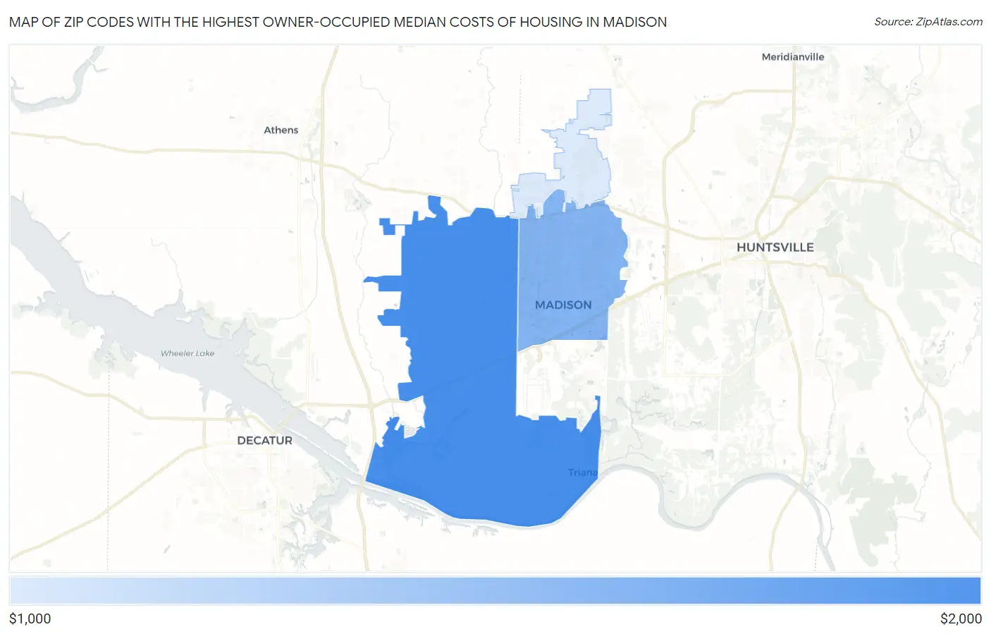 Zip Codes with the Highest Owner-Occupied Median Costs of Housing in Madison Map