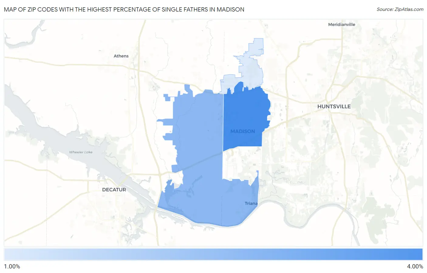 Zip Codes with the Highest Percentage of Single Fathers in Madison Map