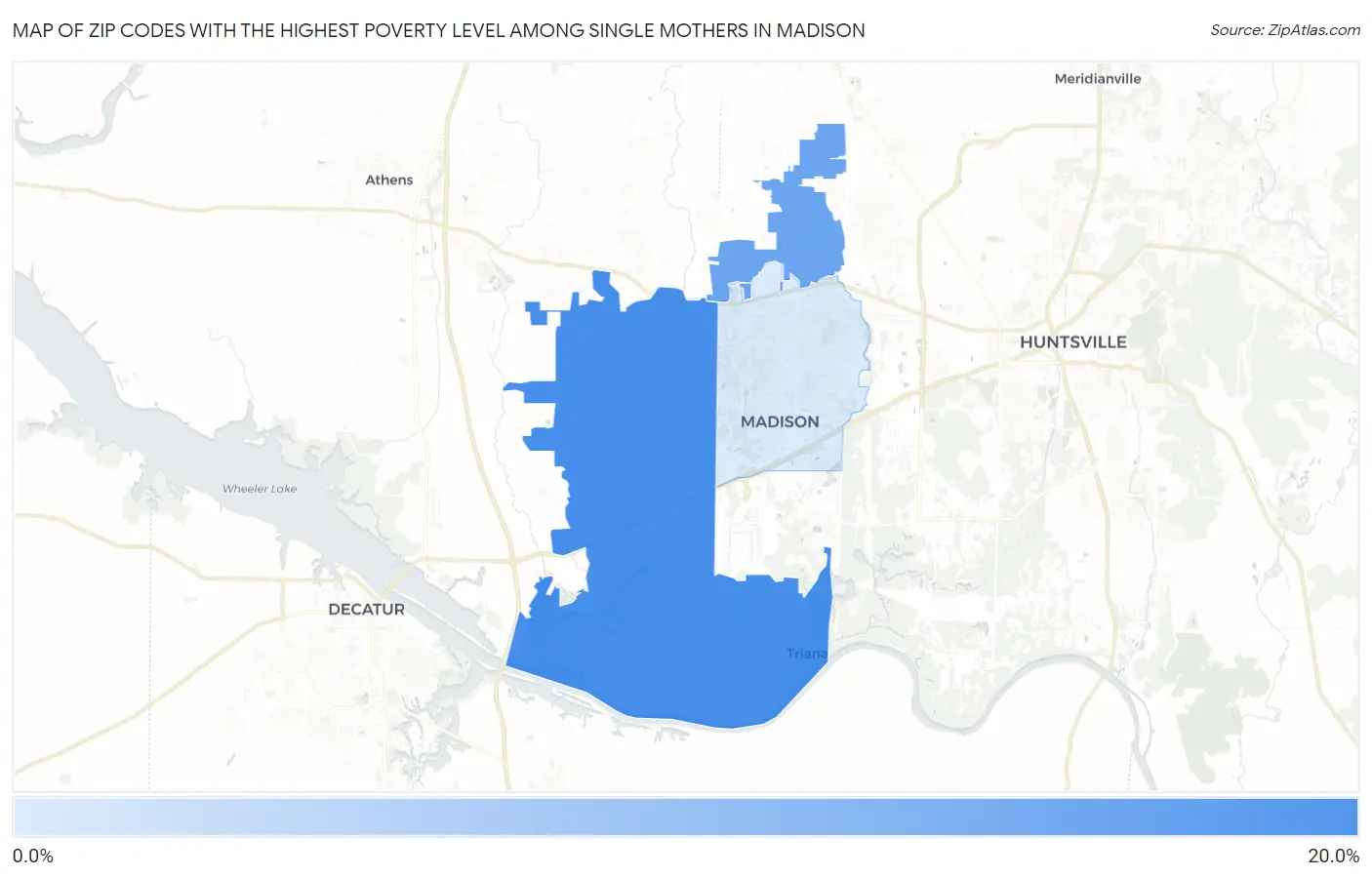 Zip Codes with the Highest Poverty Level Among Single Mothers in Madison Map