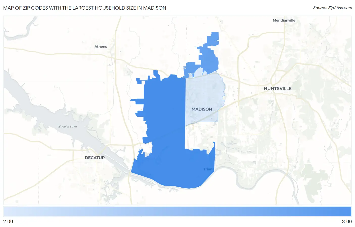 Zip Codes with the Largest Household Size in Madison Map