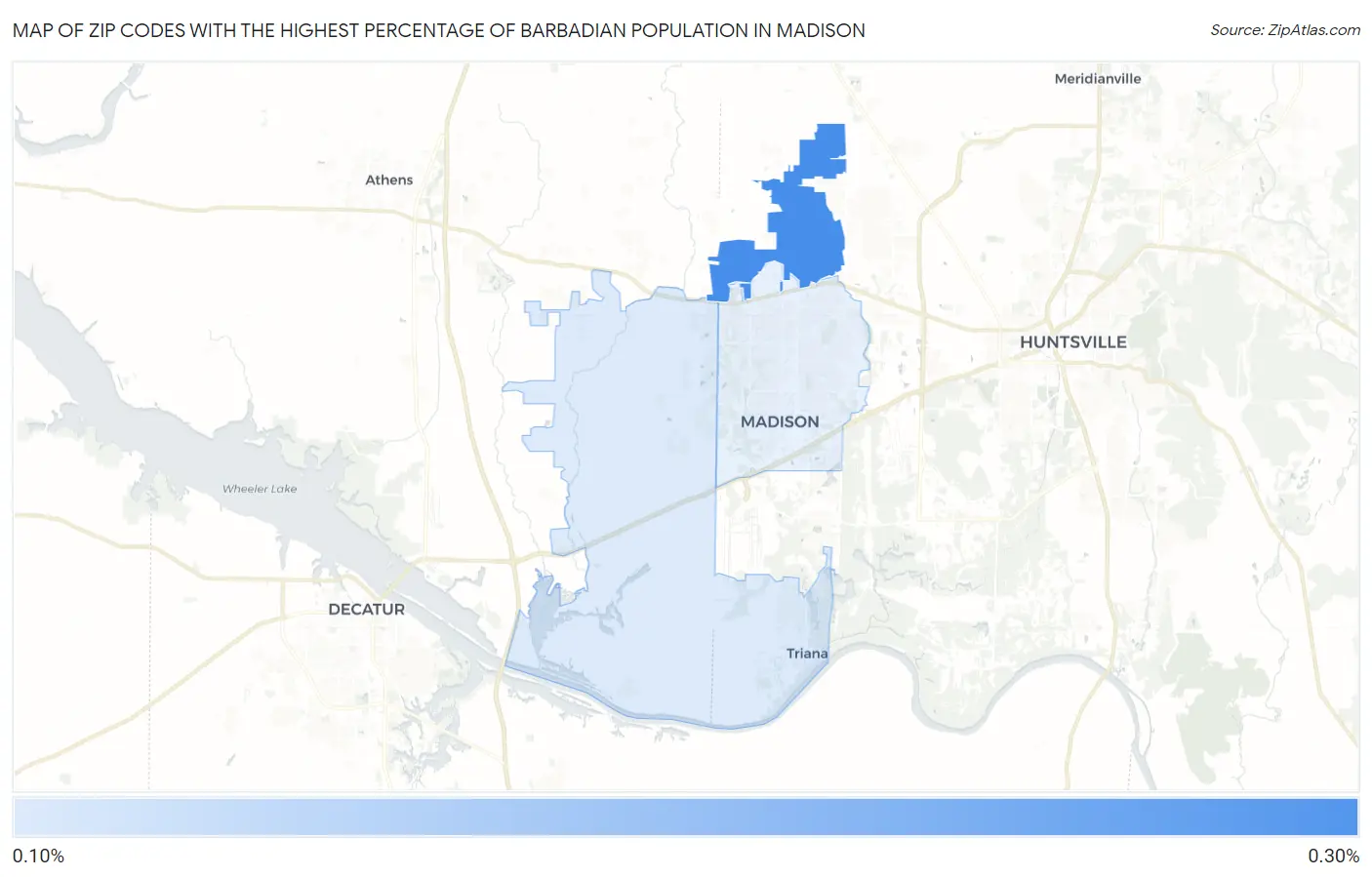 Zip Codes with the Highest Percentage of Barbadian Population in Madison Map
