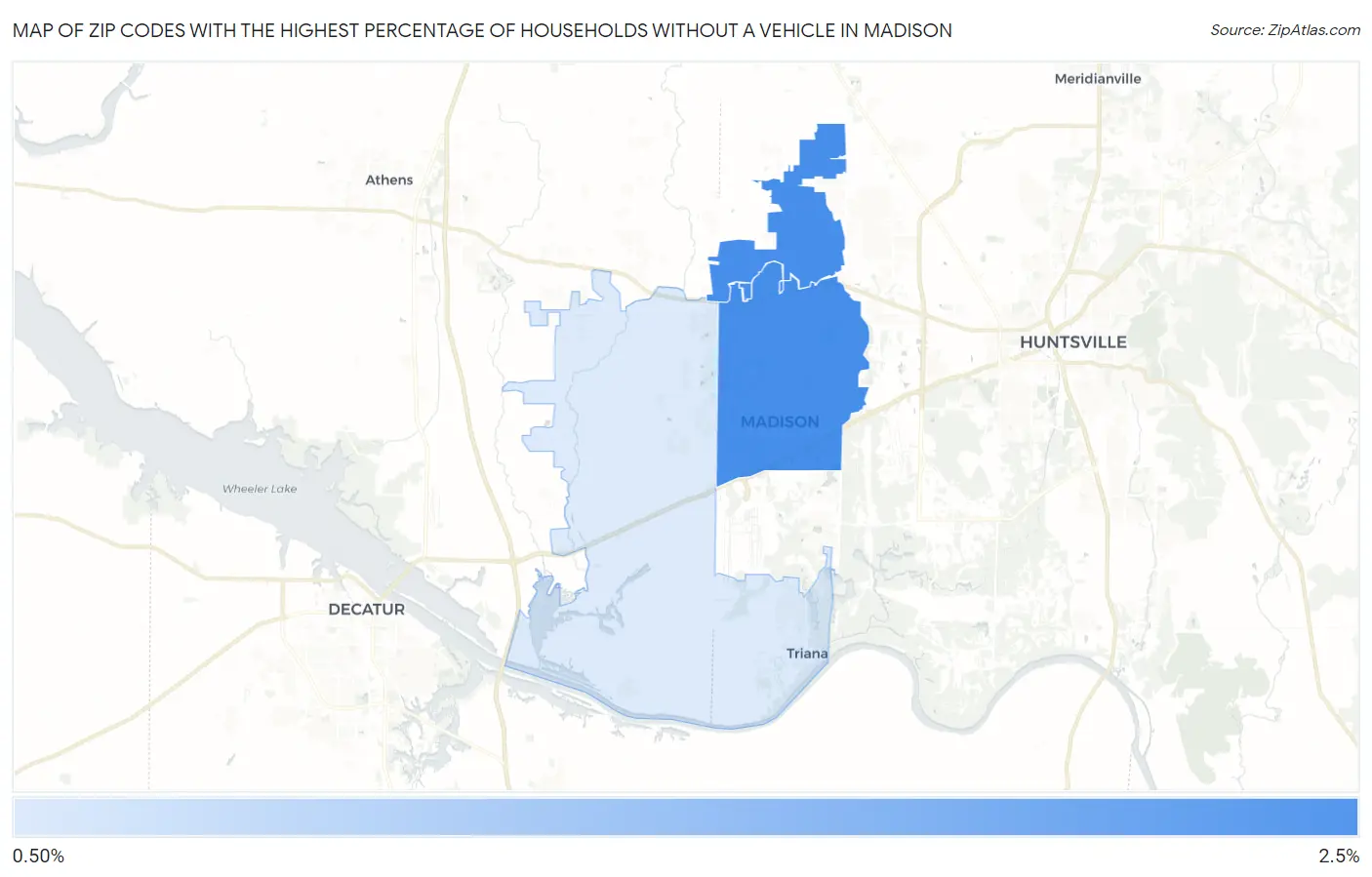 Zip Codes with the Highest Percentage of Households Without a Vehicle in Madison Map