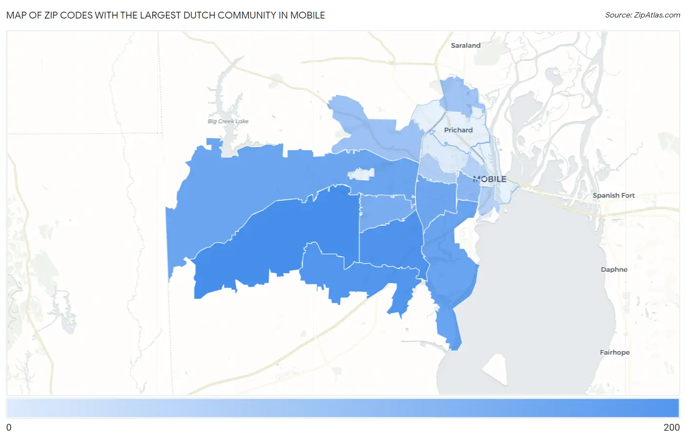 Zip Codes with the Largest Dutch Community in Mobile Map