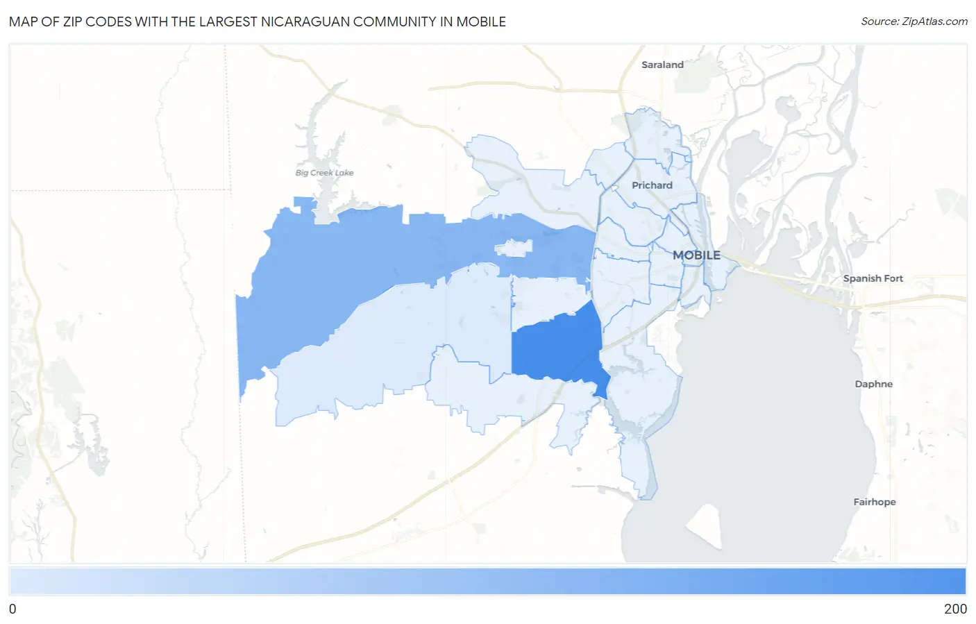 Zip Codes with the Largest Nicaraguan Community in Mobile Map