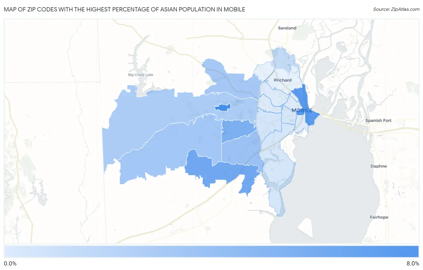 Zip Codes with the Highest Percentage of Asian Population in Mobile Map
