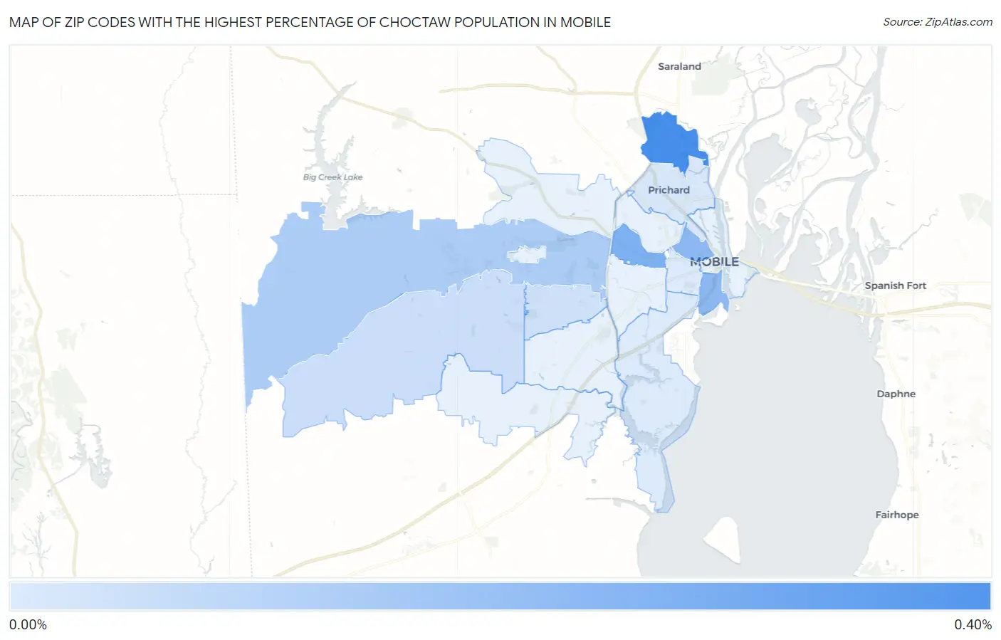 Zip Codes with the Highest Percentage of Choctaw Population in Mobile Map