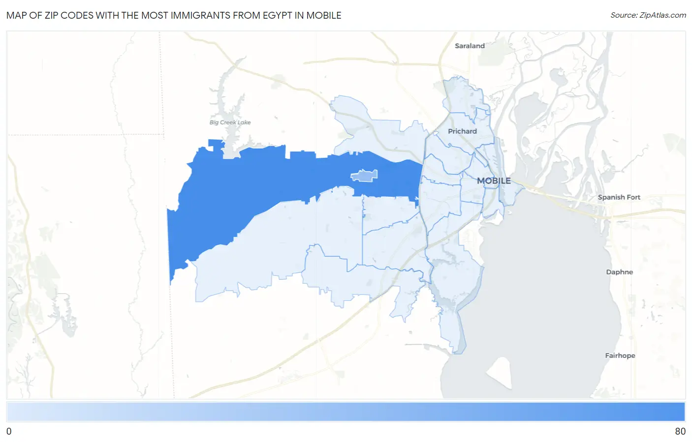 Zip Codes with the Most Immigrants from Egypt in Mobile Map