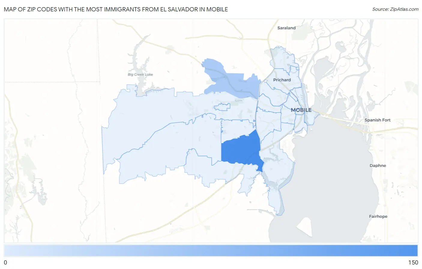 Zip Codes with the Most Immigrants from El Salvador in Mobile Map