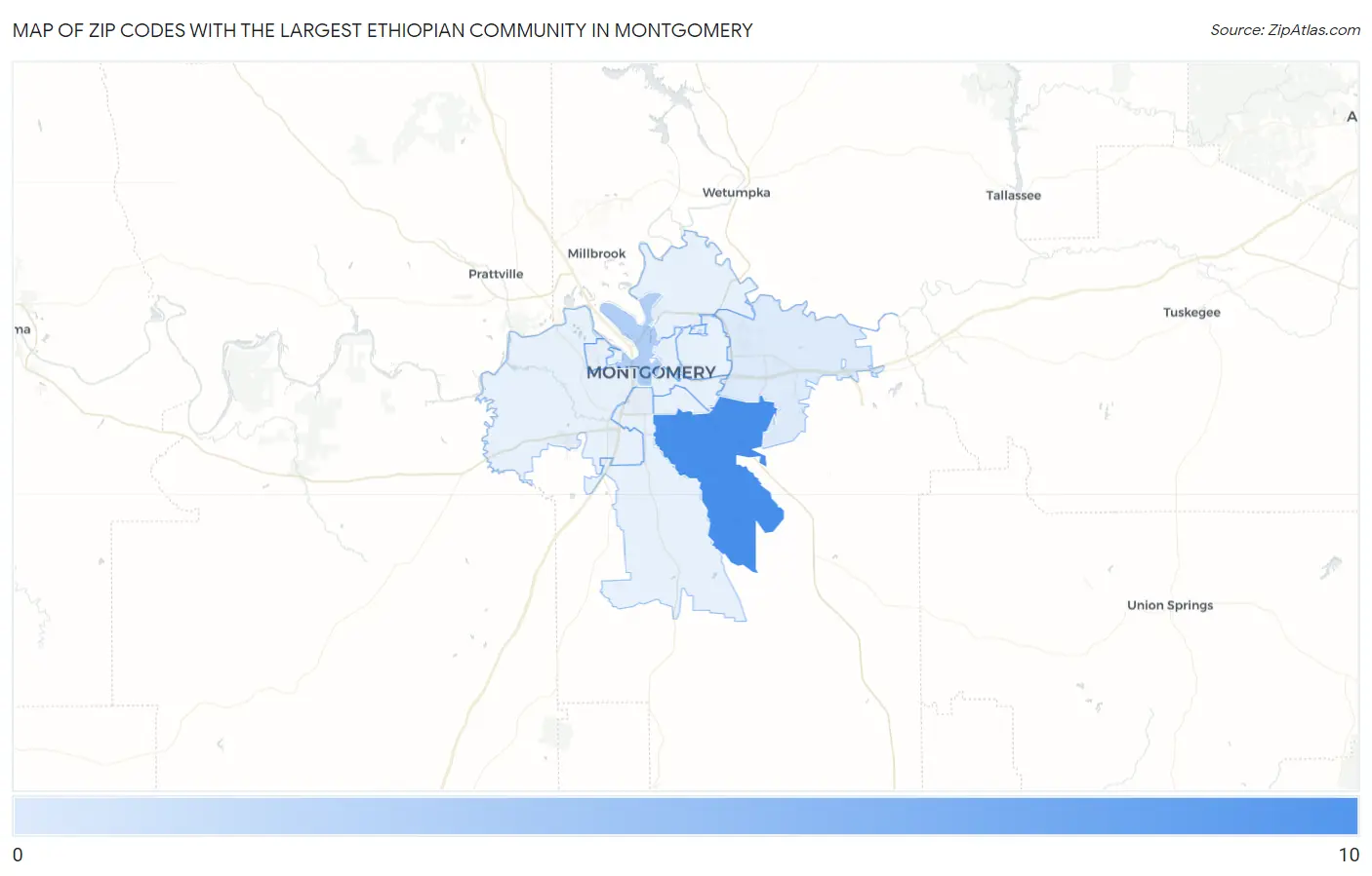 Zip Codes with the Largest Ethiopian Community in Montgomery Map
