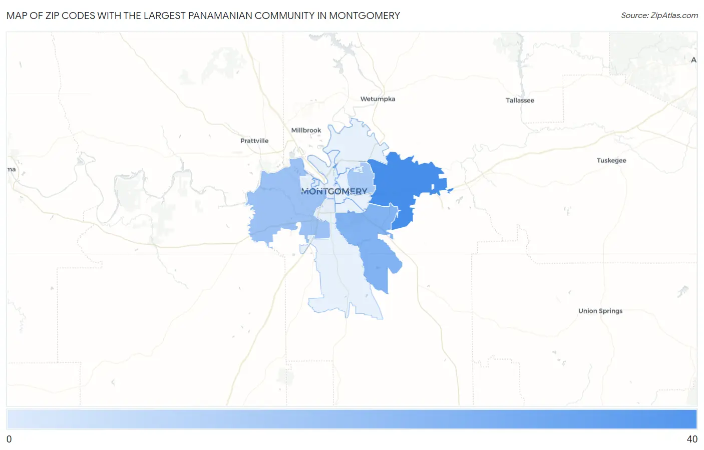 Zip Codes with the Largest Panamanian Community in Montgomery Map