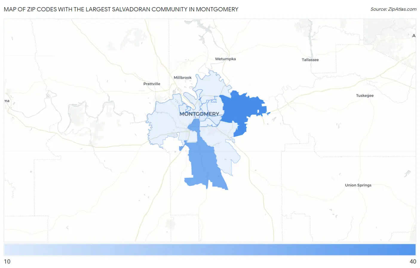 Zip Codes with the Largest Salvadoran Community in Montgomery Map