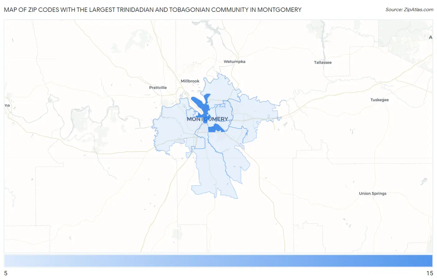 Zip Codes with the Largest Trinidadian and Tobagonian Community in Montgomery Map