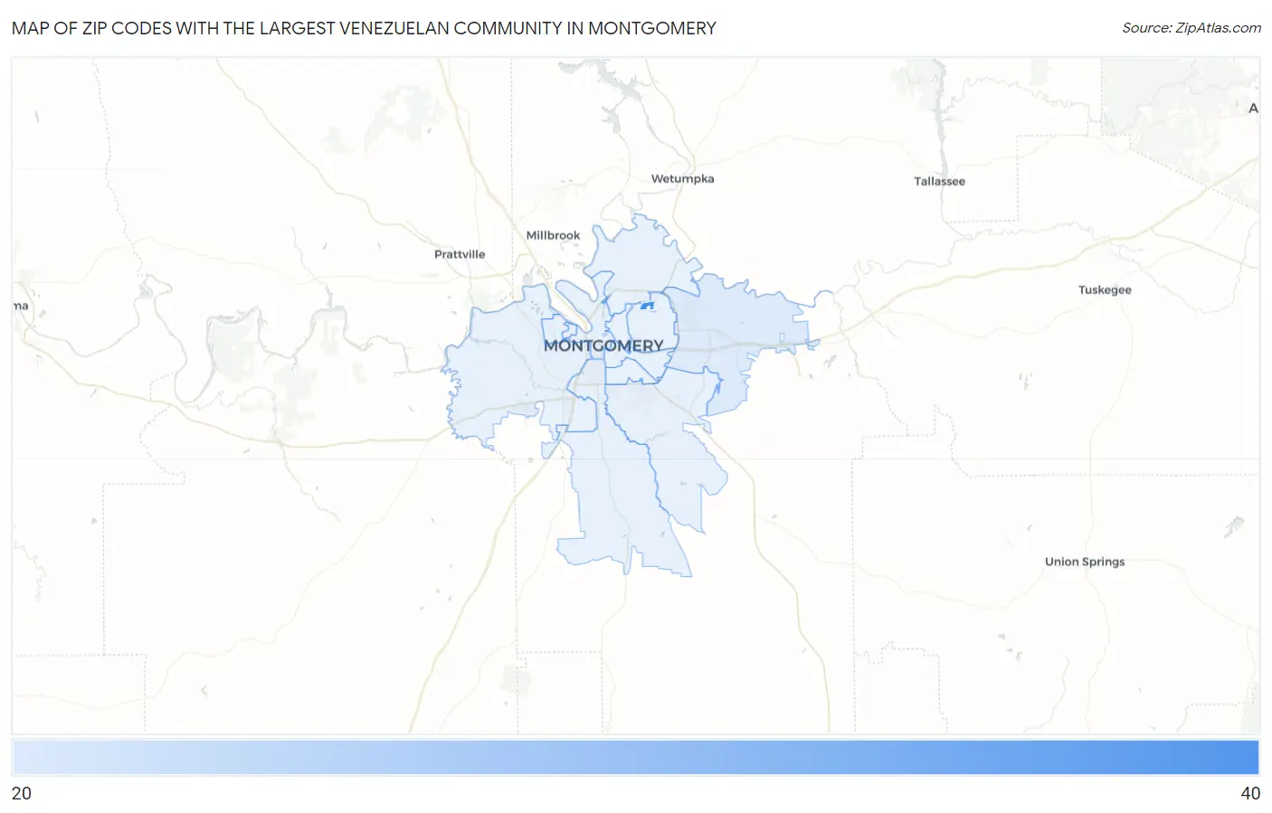 Zip Codes with the Largest Venezuelan Community in Montgomery Map
