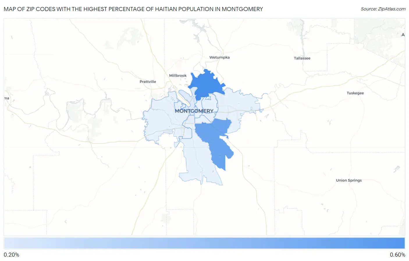 Zip Codes with the Highest Percentage of Haitian Population in Montgomery Map