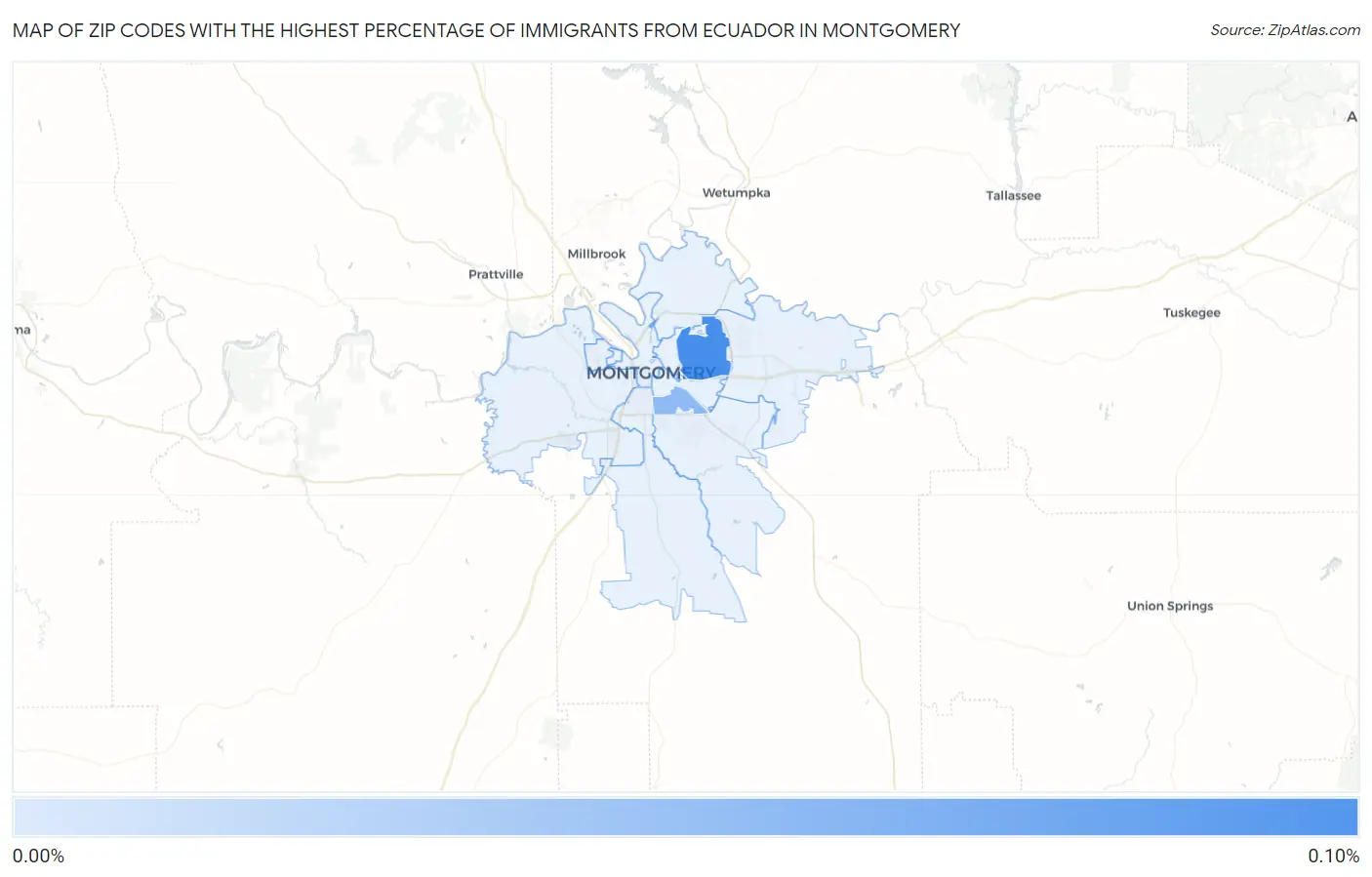 Zip Codes with the Highest Percentage of Immigrants from Ecuador in Montgomery Map